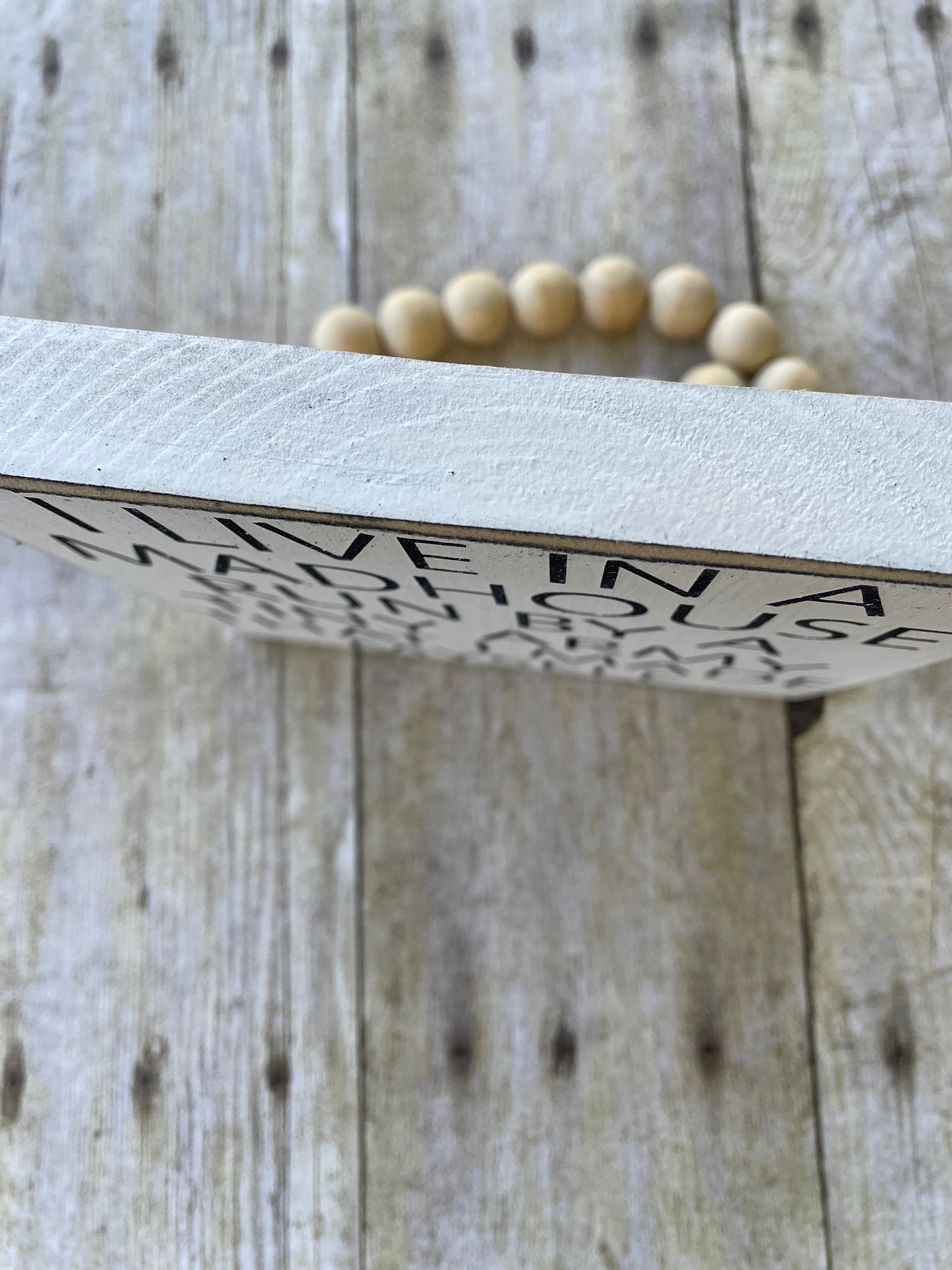I LIVE IN A MADHOUSE RUN BY A TINY ARMY THAT I MADE MYSELF - WOOD SIGN