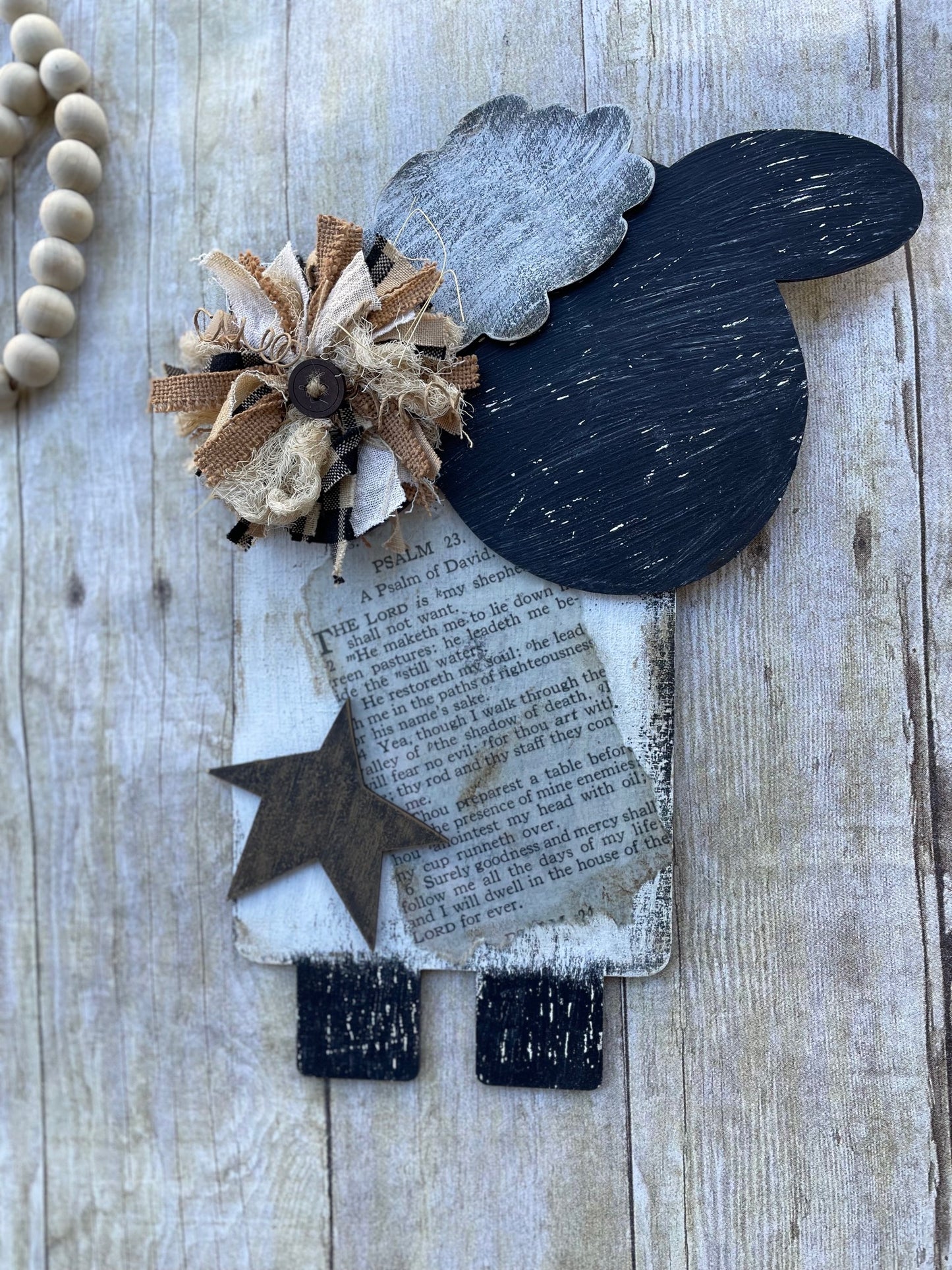 Wooden Hand Painted Psalms 23 Sheep