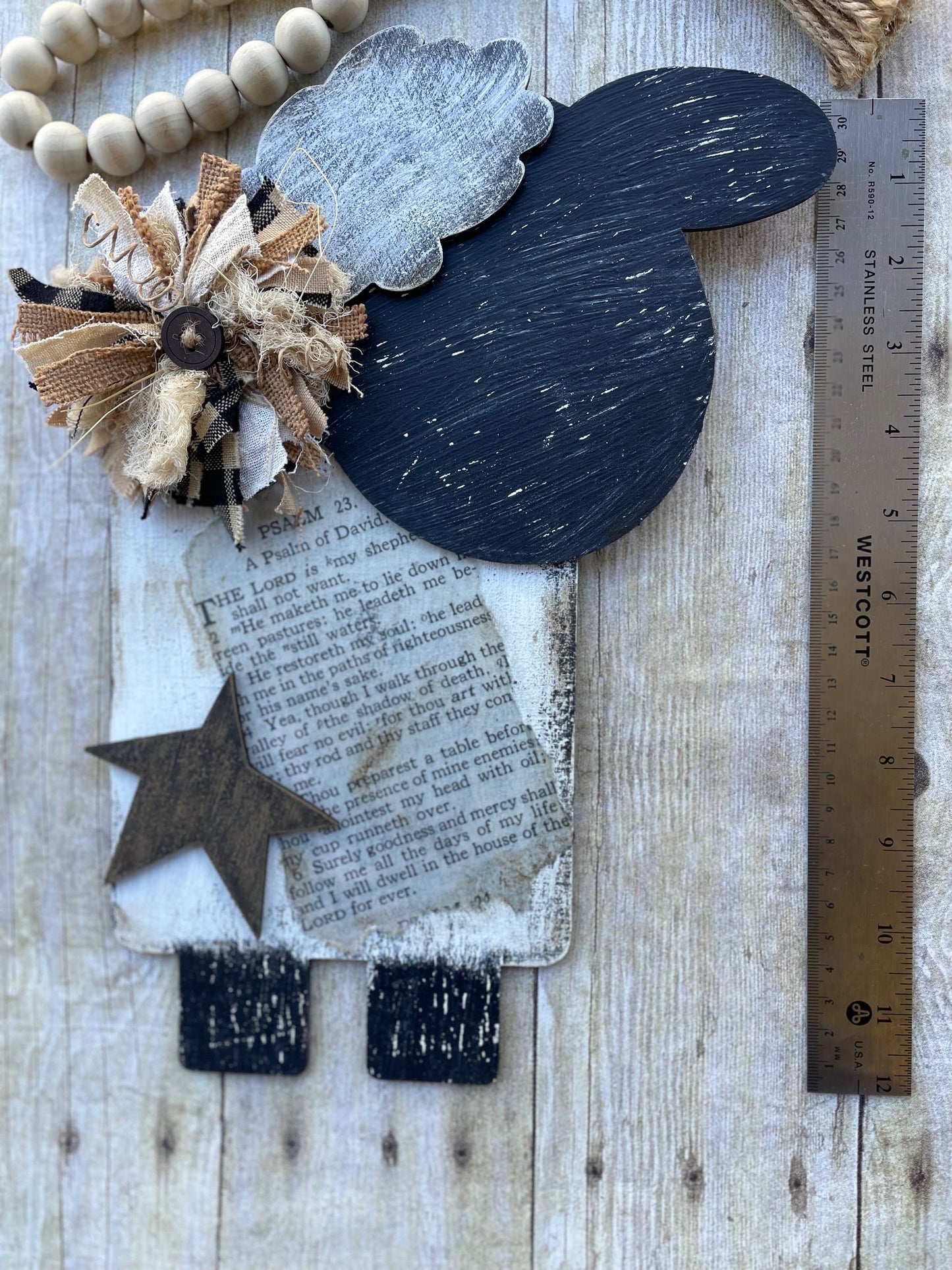 Wooden Hand Painted Psalms 23 Sheep