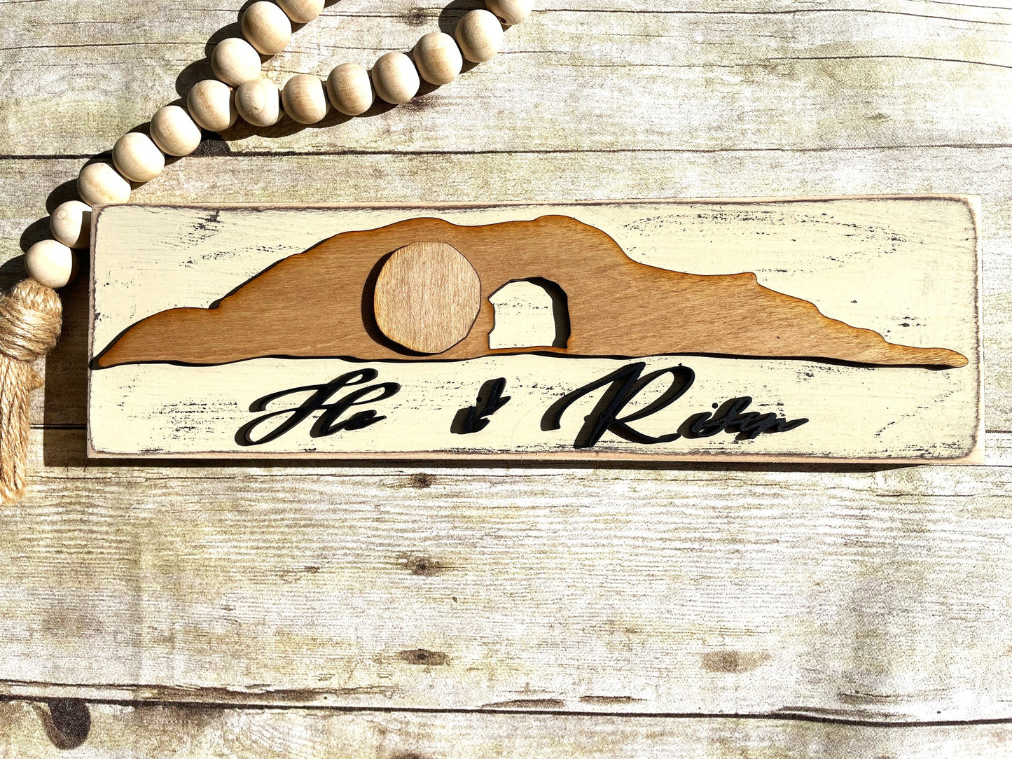 He is Risen Wood Sign