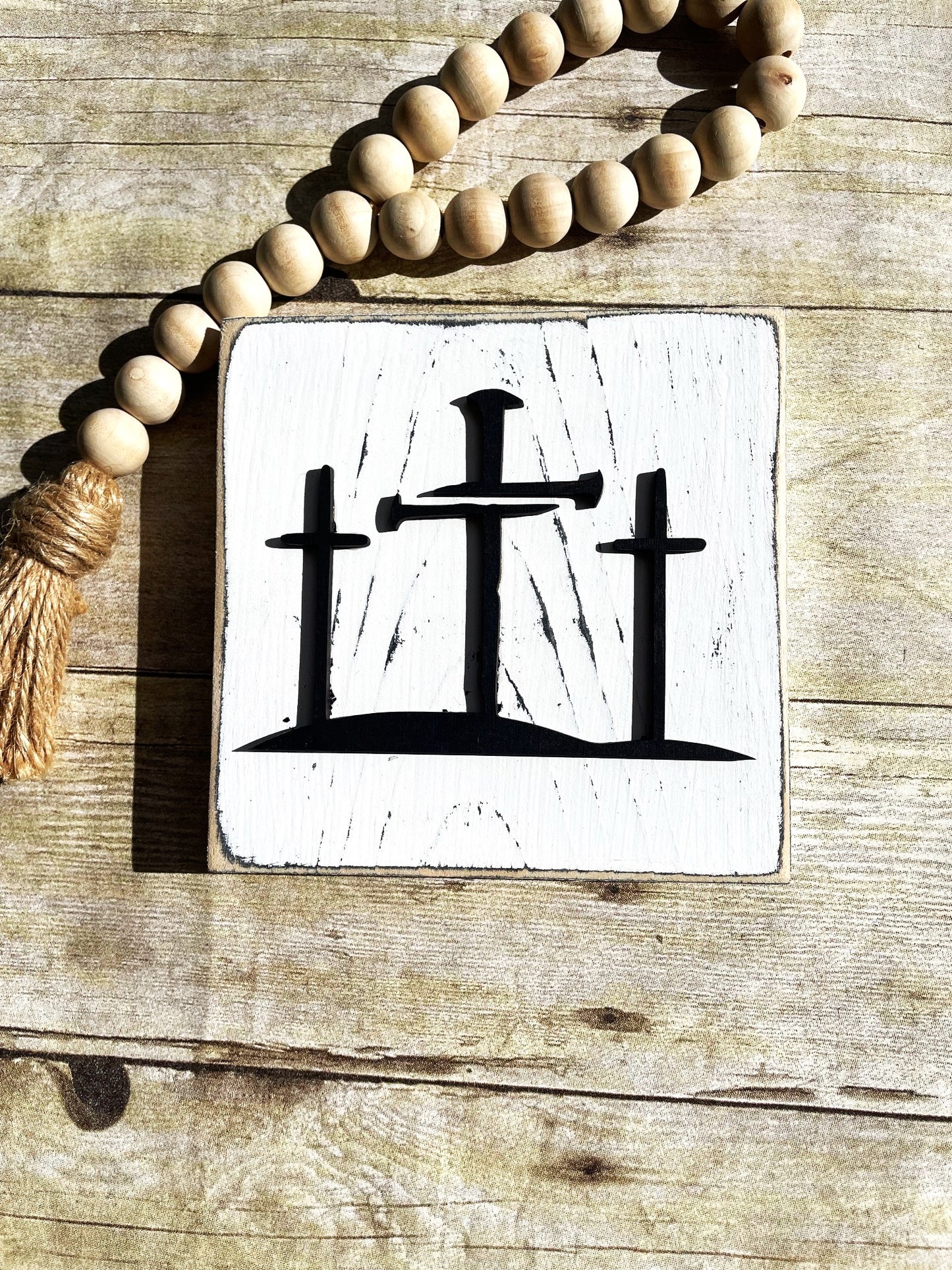 3 Crosses Wood Sign