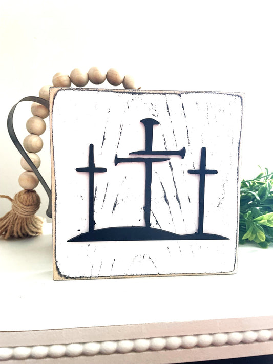 3 Crosses Wood Sign